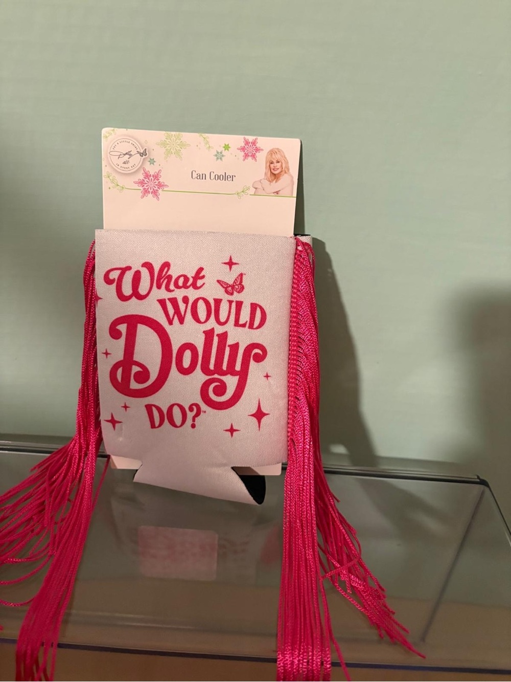 NEW Dolly Parton Pink Fringe Coozie Koozie Can Cooler - Picture 2 of 3